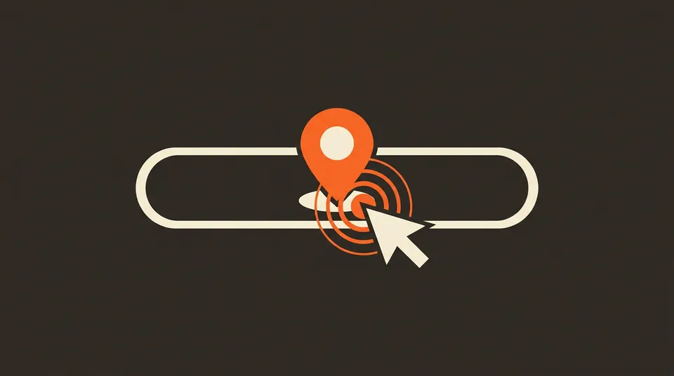 Illustration of a search bar with a map pin being clicked, representing Google Ads