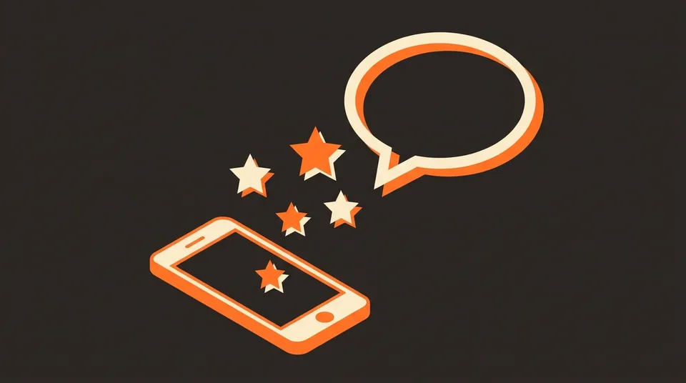 Illustration of a smartphone sending five-star reviews into a speech bubble