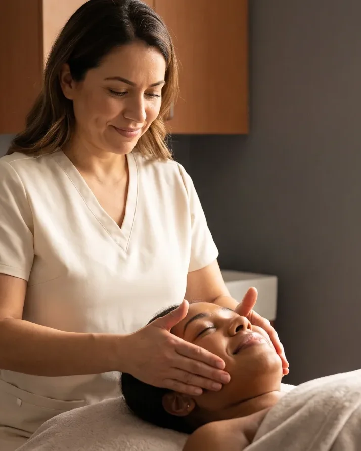 Med spa client receiving aesthetic treatment