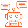 Robot head icon with two speech bubbles, symbolizing AI-powered automation, agents, and intelligent customer communication.