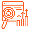 Browser icon with a magnifying glass over a target and rising arrows, representing Answer Engine Optimization and AI search visibility.