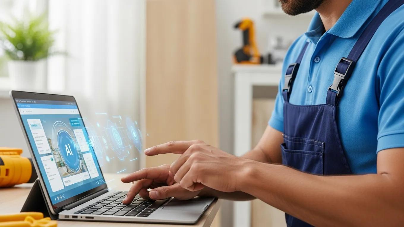 Home service professional utilizing AI technology for local SEO enhancement
