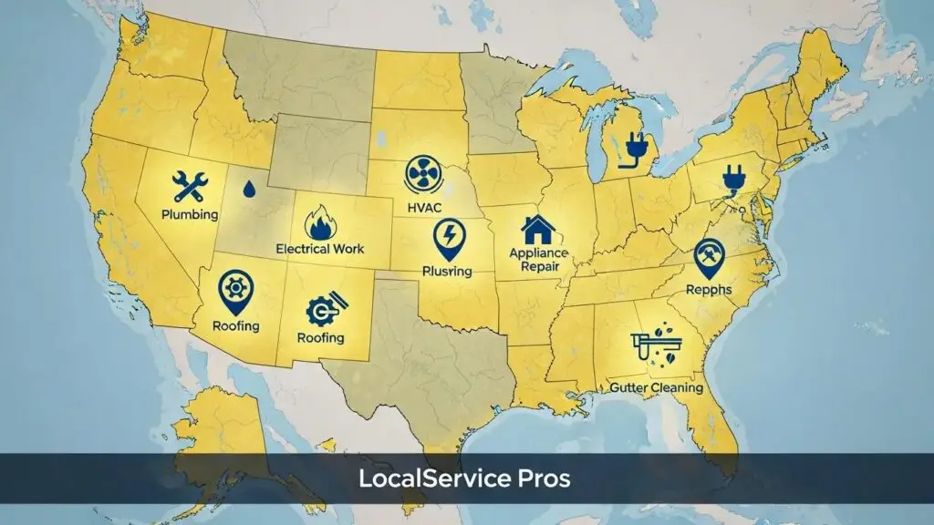 Map of the United States highlighting local service areas for home service brands