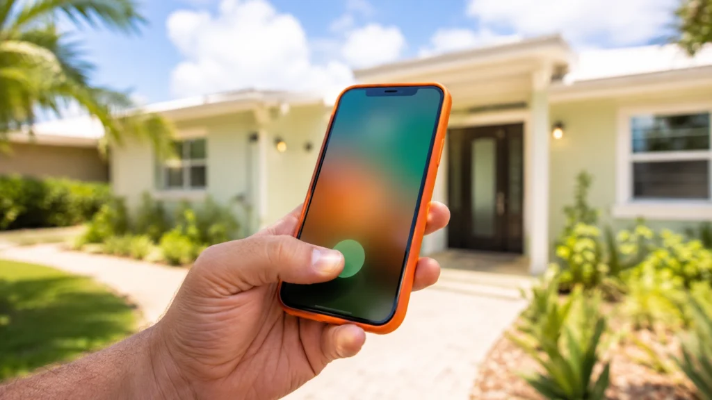 Hand holding smartphone displaying click-to-call button in front of Tampa home, illustrating mobile-friendly HVAC website optimization.