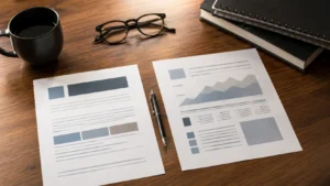 HVAC SEO report and analysis on desk with glasses and coffee, illustrating lead generation strategies.