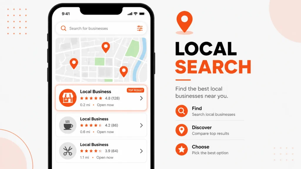 Smartphone displaying local search results for HVAC businesses in Tampa Bay.