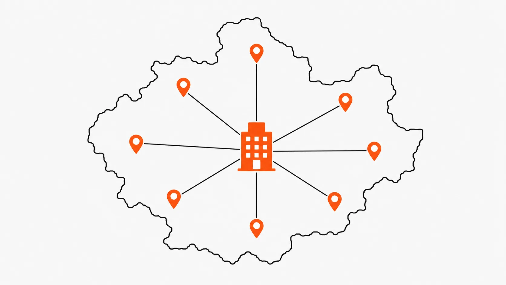 Illustration depicting a central business location in Tampa, Florida, with radiating lines connecting it