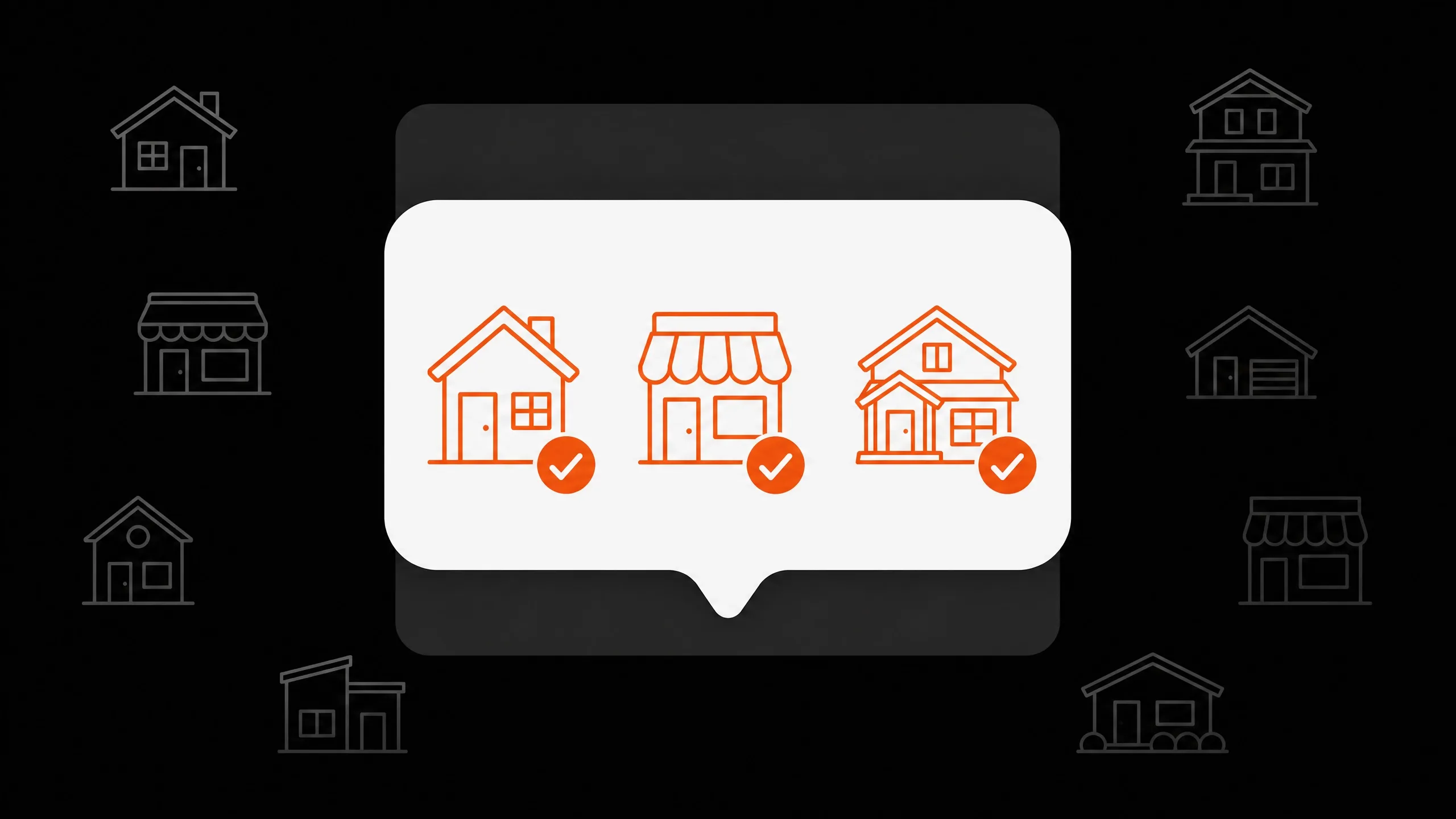 Illustration depicting home service businesses, including houses and storefronts, with checkmarks highlighting those visible