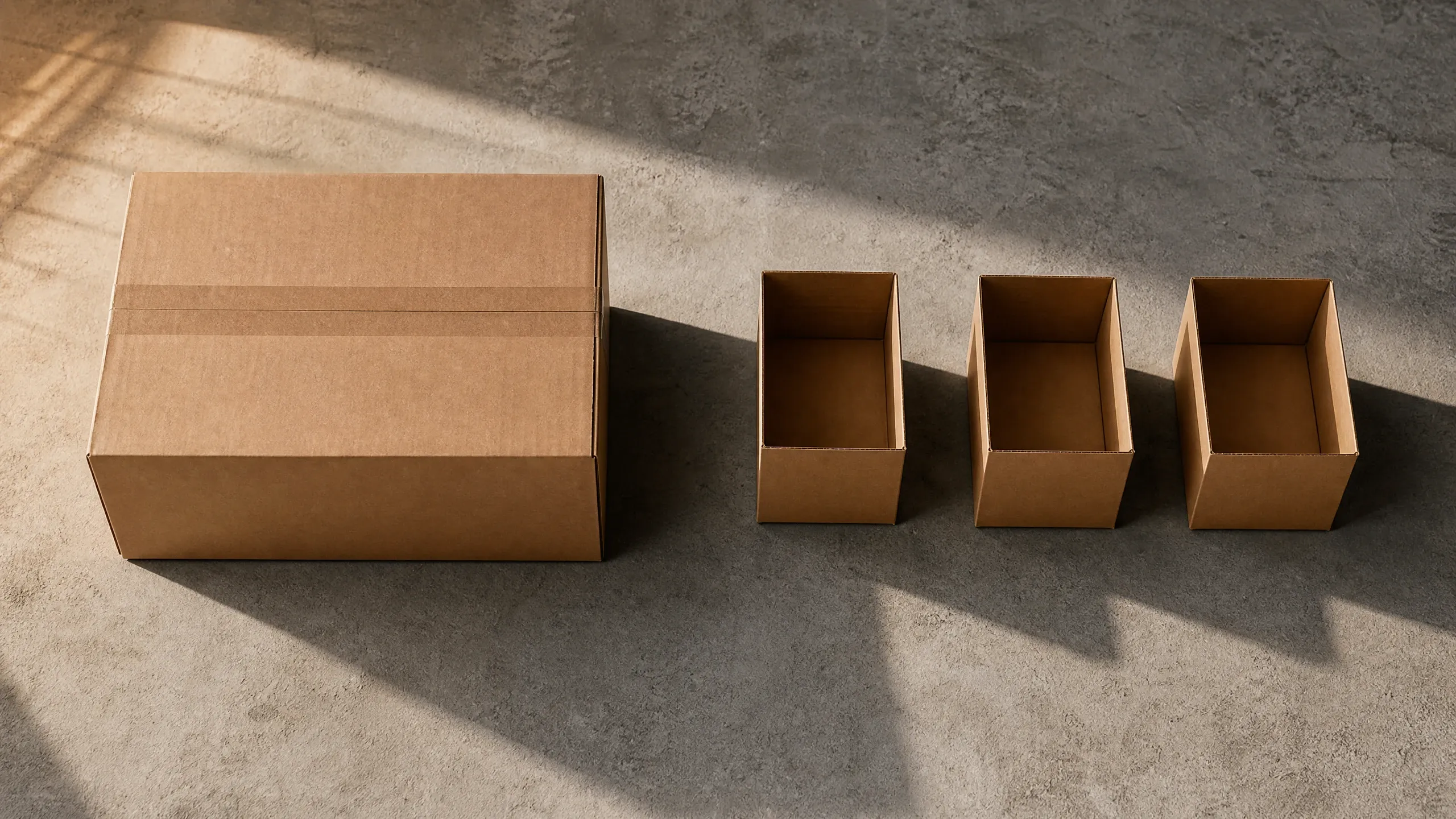 Cardboard boxes of varying sizes representing unbundled local SEO tools and BrightLocal alternatives for home